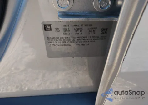 2014 Chevrolet Volt z USA, uszkodzony, nr VIN 1G1RA6E41EU143860